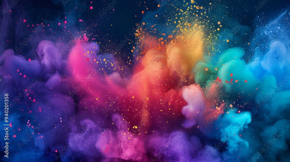 Colorful explosion of smoke and liquid paint on dark background Colorful explosion of smoke and liquid paint on dark background