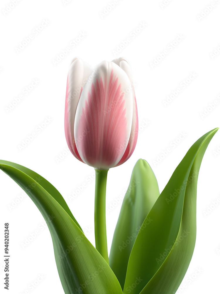 3D Tulip Flower with Green Leaves on Transparent Background 3D Tulip Flower with Green Leaves on Transparent Background