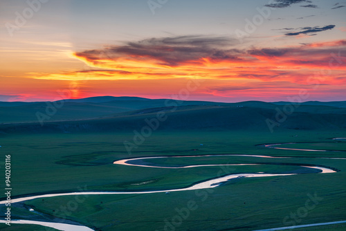 Scenery of Mozhigele River in Hulunbuir Grassland, Hulunbuir City, Inner Mongolia Autonomous Region, China photo