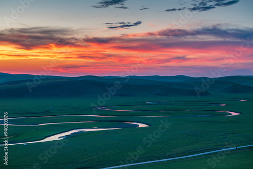 Scenery of Mozhigele River in Hulunbuir Grassland, Hulunbuir City, Inner Mongolia Autonomous Region, China photo