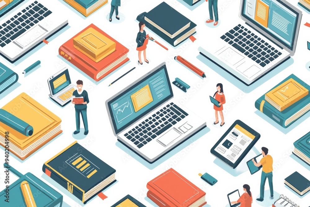 Illustration of educational learning tools set on table created with Generative AI Illustration of educational learning tools set on table created with Generative AI