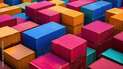 Colorful Stacked Shipping Containers in a Vibrant and Geometric Pattern photo