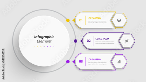 Business Central Circle Infographic Presentation with Abstract Design, 3 Numbers, and Icons