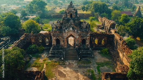 Ruins of an ancient temple surrounded by lush greenery photo