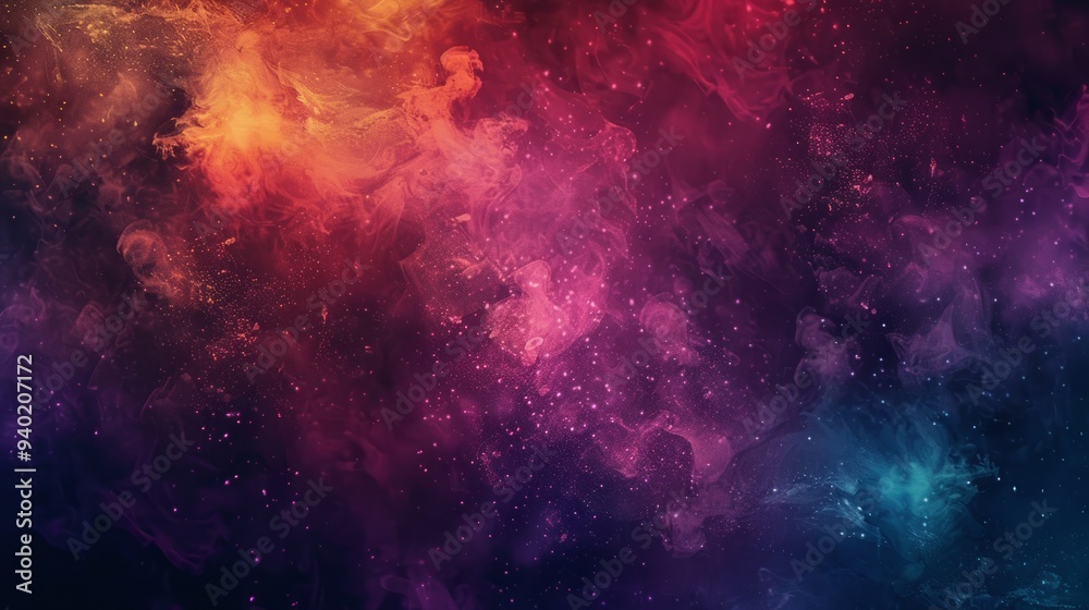Colorful explosion of smoke and liquid paint on dark background