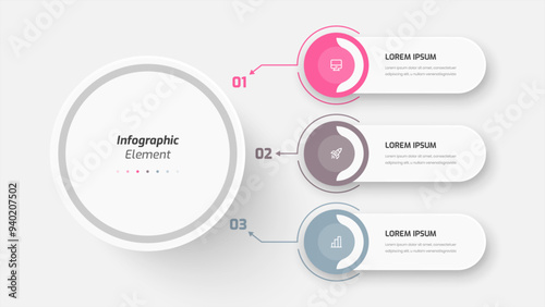 Business Central Circle Infographic Presentation with Abstract Design, 3 Numbers, and Icons