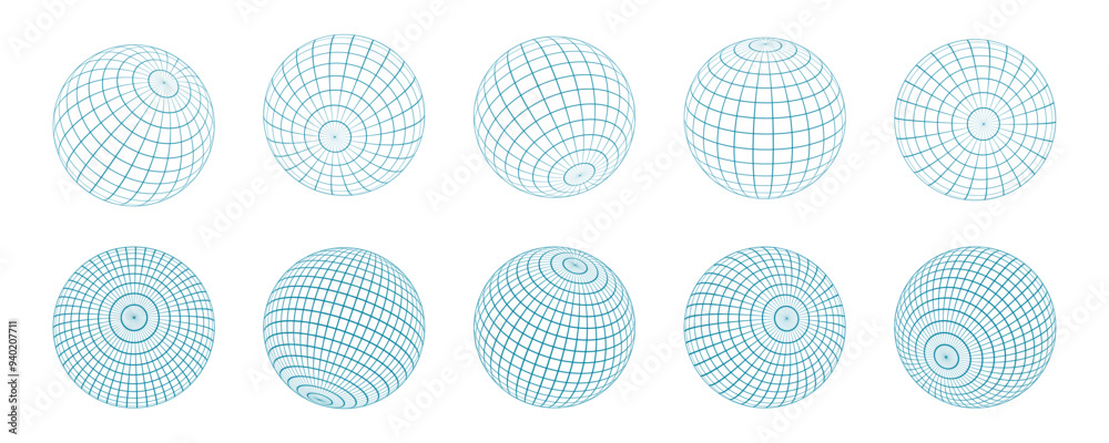 A series of 3D wireframe mesh spheres displayed on a checkered grid background. The abstract geometric globe shapes in a retro Y2K aesthetic, blending futuristic and digital design elements. A series of 3D wireframe mesh spheres displayed on a checkered grid background. The abstract geometric globe shapes in a retro Y2K aesthetic, blending futuristic and digital design elements.