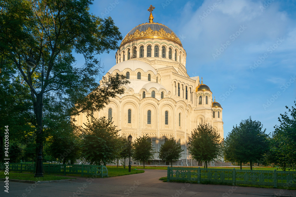 The Naval cathedral of Saint Nicholas in Kronstadt (Morskoy Nikolskiy Sobor) and the Anchor (Yakornaya) Square on a sunny summer morning, Kronstadt, St. Petersburg, Russia The Naval cathedral of Saint Nicholas in Kronstadt (Morskoy Nikolskiy Sobor) and the Anchor (Yakornaya) Square on a sunny summer morning, Kronstadt, St. Petersburg, Russia