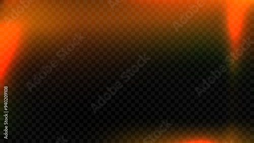 Light leak effect background. Saturated retro film overlay. Old photo filter template. Vintage exposed lens flare texture backdrop. Dark blur gradient photographic wallpaper. Vector burn film effect