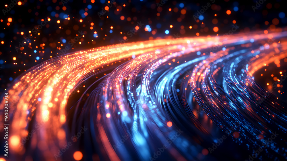 Dynamic Energy Flow A dynamic image showing fiber optic cables in motion, with light pulses traveling through them. The cables are depicted as streams of energy Dynamic Energy Flow A dynamic image showing fiber optic cables in motion, with light pulses traveling through them. The cables are depicted as streams of energy