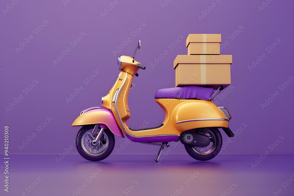 3D illustration of a cute scooter for fast package delivery service. 3D illustration of a cute scooter for fast package delivery service.