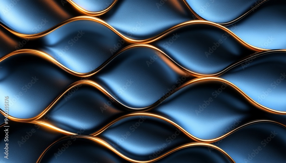 Abstract Blue and Gold Wavy Pattern with Metallic Texture Abstract Blue and Gold Wavy Pattern with Metallic Texture