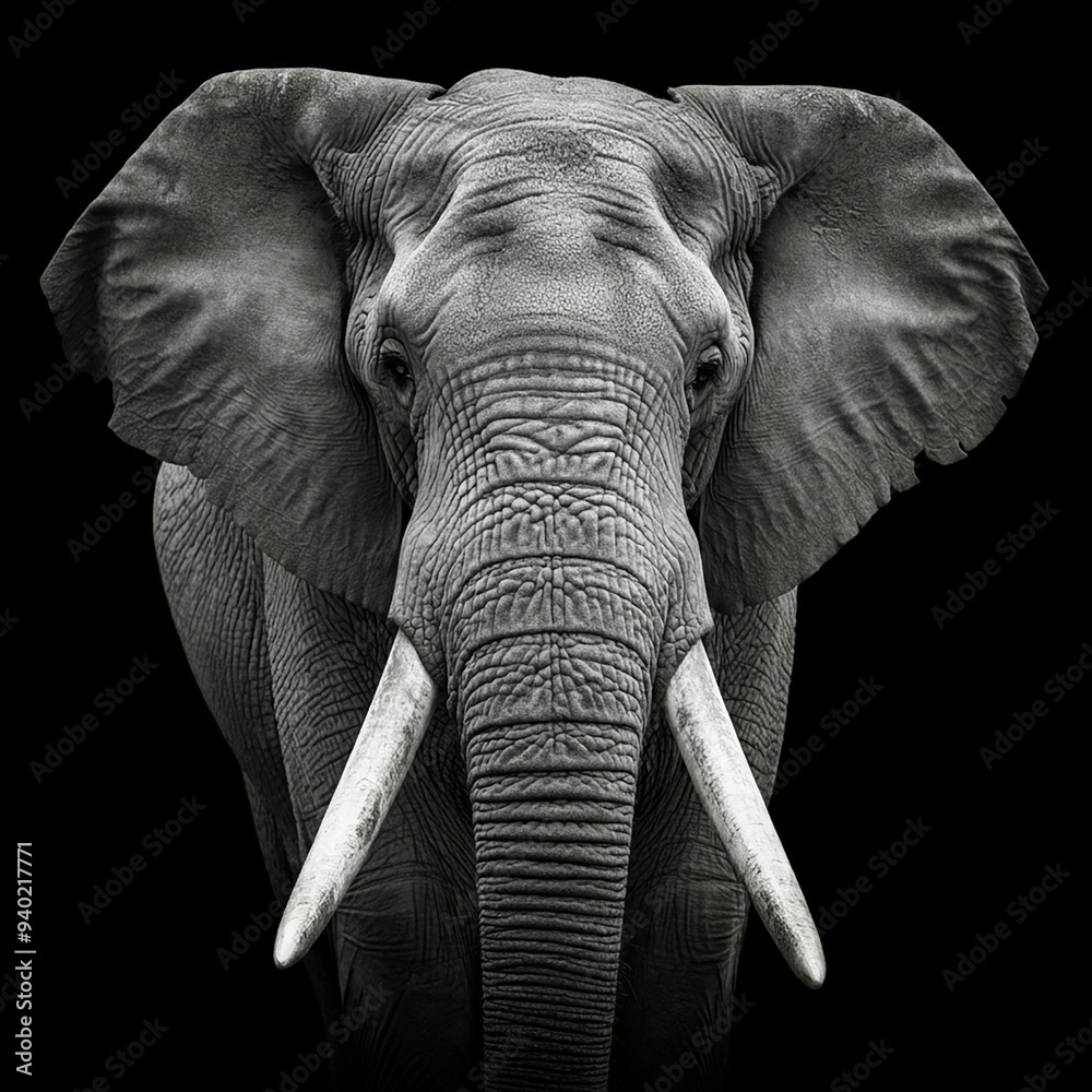 Naklejka premium A front portrait of an African elephant