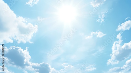 Blue Sky with White Clouds and Sunshine