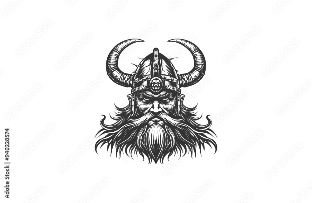 Fototapeta premium Viking logo vector icon illustration vintage style