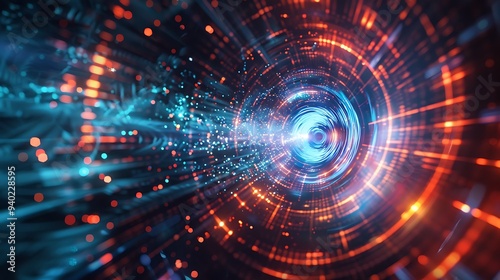 Wallpaper Mural Abstract Tunnel of light created with digital art. Glowing circles and lines radiate outwards from a central point creating a sense of speed and energy. Torontodigital.ca