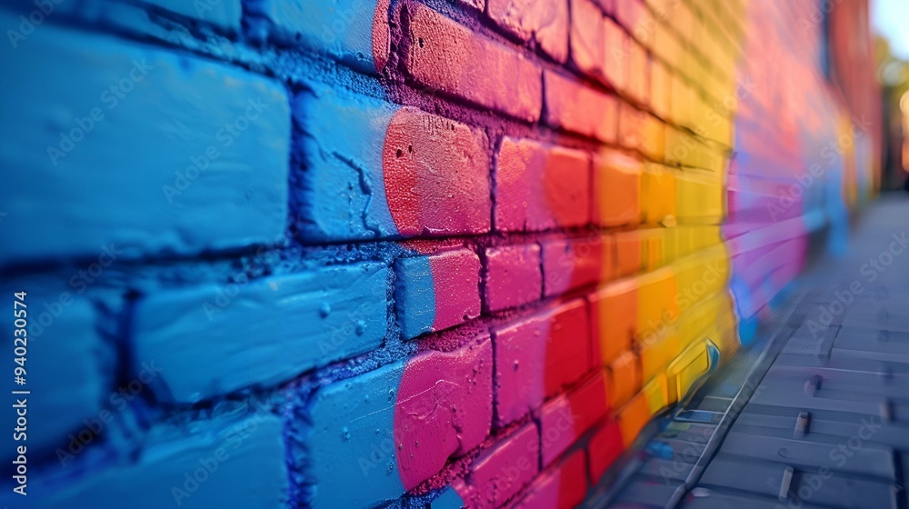 a colorful painted brick wall. a colorful painted brick wall.
