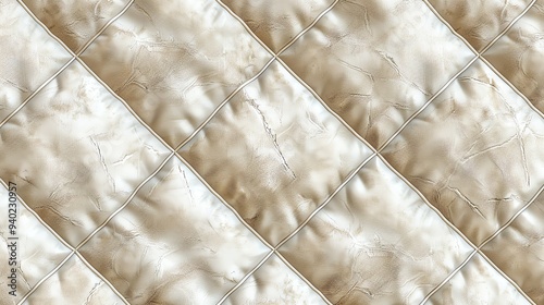 A close-up of a light tan, textured, quilted surface. photo