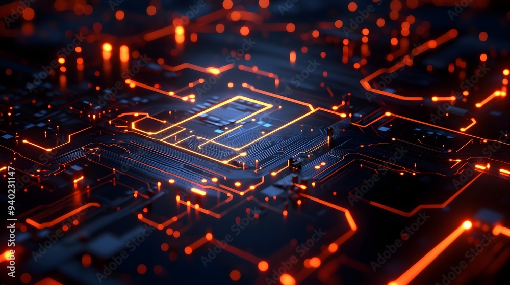 Abstract Circuit Board with Glowing Lines, Technology Background Abstract Circuit Board with Glowing Lines, Technology Background