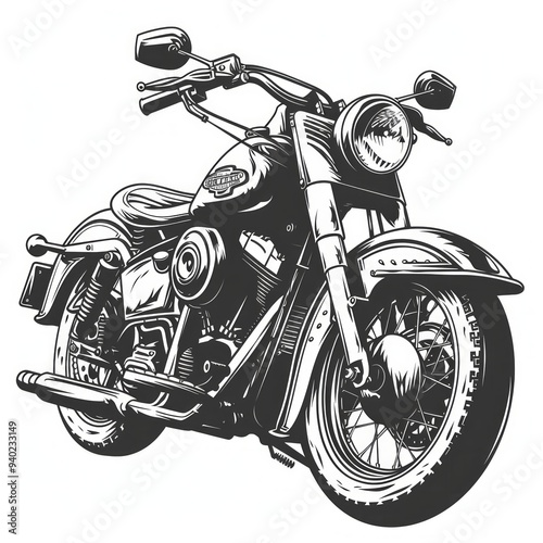 Vector illustration of retro motorcycle isolated on white background. Monochrome style.