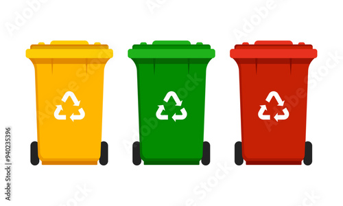 illustration of colorful garbage bins isolated on a white background