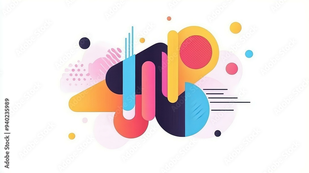Fototapeta premium A vibrant flat design with textured circles melds simplicity and playful creativity in a charming cartoon style.