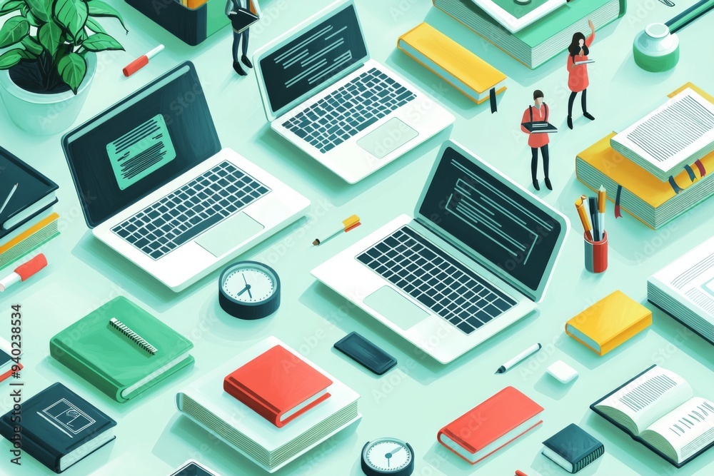 Illustration of educational learning tools set on table created with Generative AI