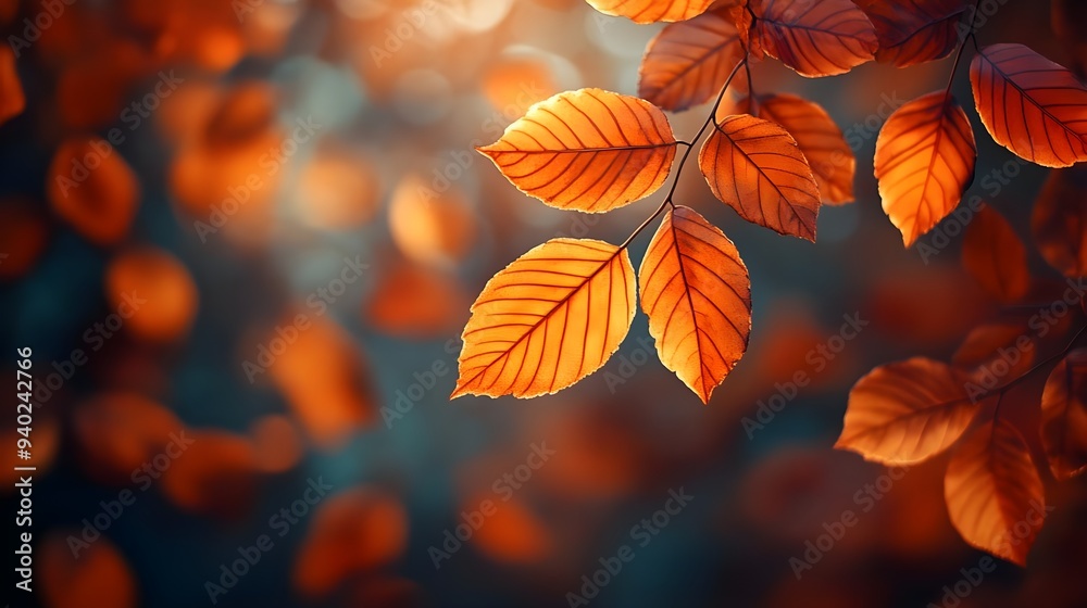 Autumn Leaves Closeup with Warm Light and Bokeh Background Autumn Leaves Closeup with Warm Light and Bokeh Background