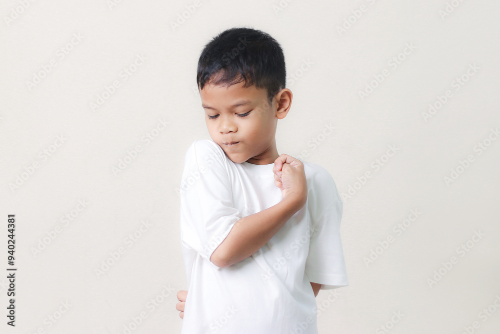 Happy Asian children showing her strong hands. Happy Asian children showing her strong hands.