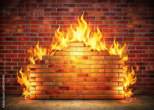 A digital illustration of a massive brick wall engulfed in flames, symbolizing censorship and restricted internet access in a prominent Asian country's digital landscape. photo