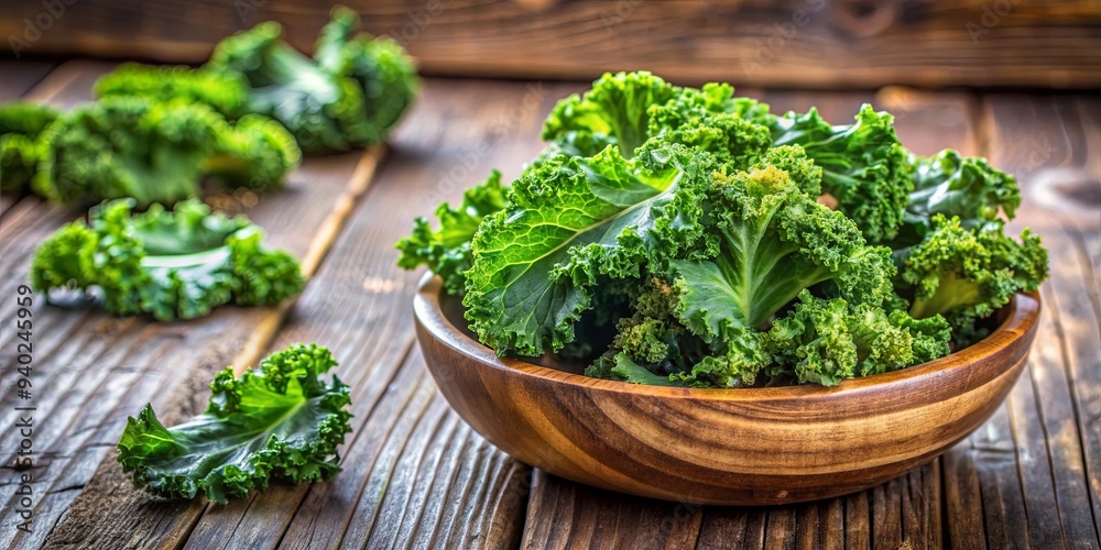 Delicious homemade green kale chips on a wooden background, healthy, snack, organic, crispy, nutrition, vegetarian, homemade, green Delicious homemade green kale chips on a wooden background, healthy, snack, organic, crispy, nutrition, vegetarian, homemade, green