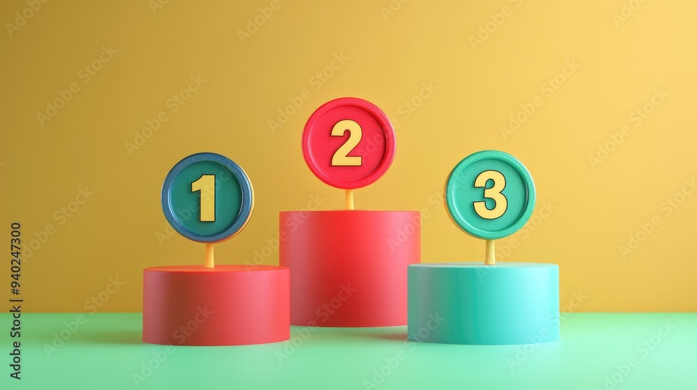 3D Render of Winner Podium with First Second and Third Place Positions 3D Render of Winner Podium with First Second and Third Place Positions