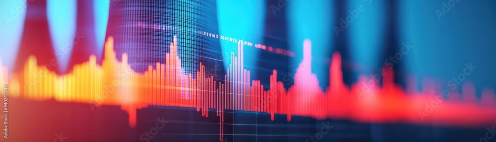 Abstract sound wave visualization showcasing vibrant colors and dynamic patterns in a digital format. Abstract sound wave visualization showcasing vibrant colors and dynamic patterns in a digital format.
