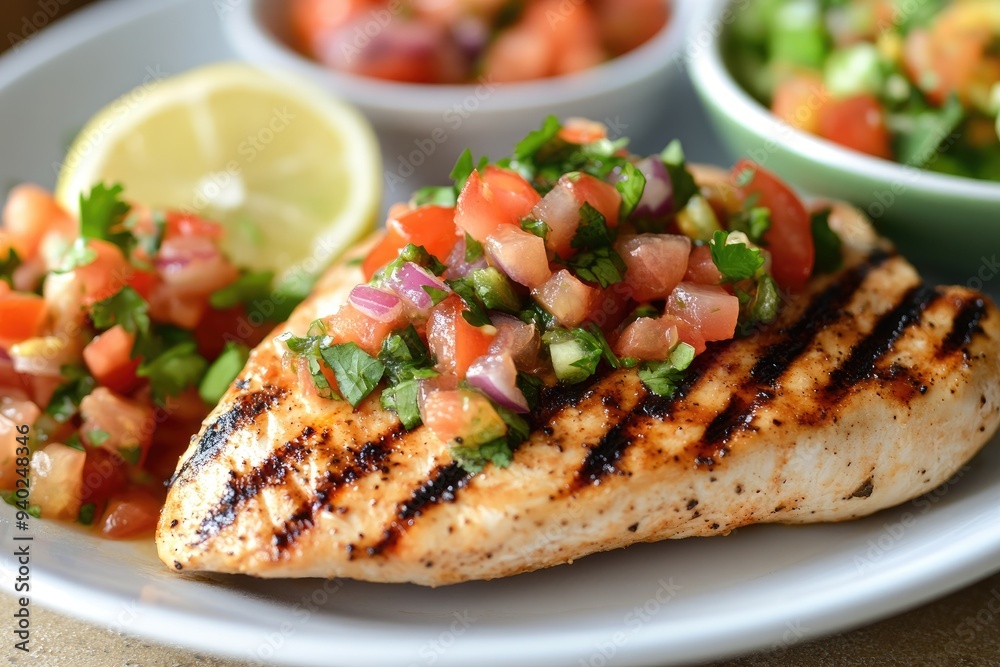 Grilled Chicken Breast Topped with Pico de Gallo Grilled Chicken Breast Topped with Pico de Gallo