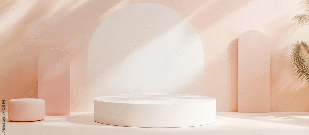3D rendering of a pastel minimal scene featuring a white blank podium with an earthy color palette Softly muted and saturated colors Designs with simple geometric shapes Contemporary showcase for p 3D rendering of a pastel minimal scene featuring a white blank podium with an earthy color palette Softly muted and saturated colors Designs with simple geometric shapes Contemporary showcase for p