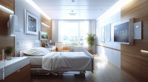 Modern Hospital Room Equipped with Advanced Medical Technology and a Clean, Bright Environment Designed for Patient-Centered Care