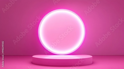 3D pink circular podium with a realistic glowing background featuring a modern platform for showcasing your product