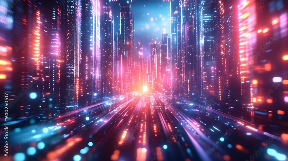 Futuristic Cityscape Neon Lights Abstract Background