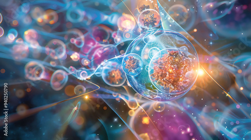 Detailed image of quarks forming protons and neutrons within an atomic nucleus photo