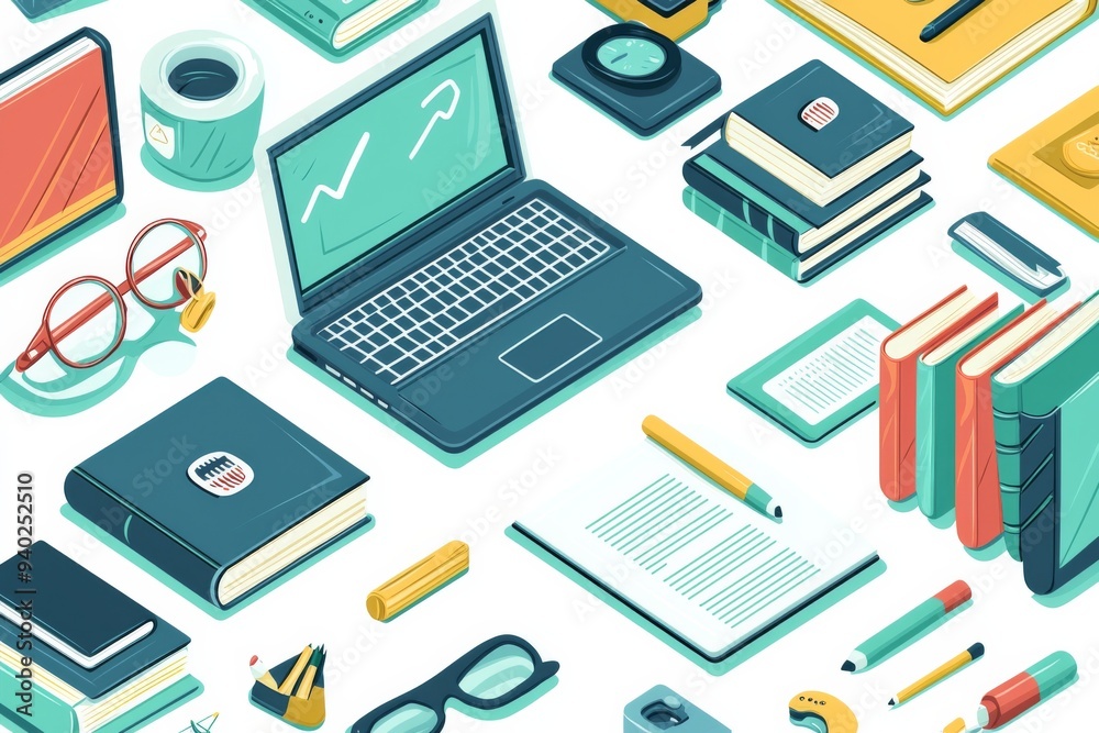 Illustration of educational learning tools set on table created with Generative AI Illustration of educational learning tools set on table created with Generative AI
