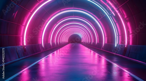 Neon Tunnel, Futuristic Pink and Blue Lights