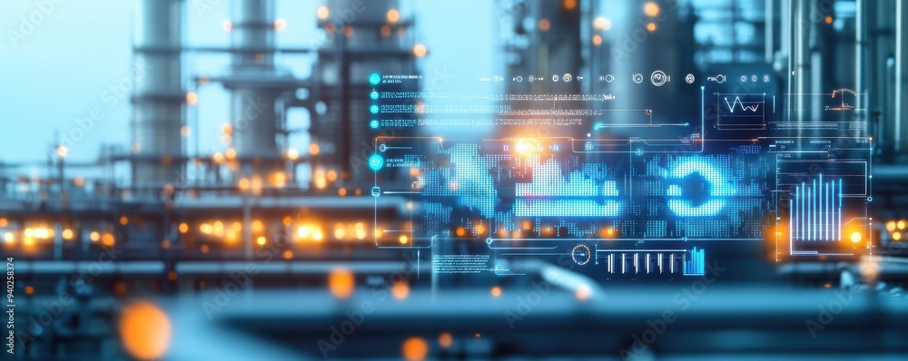 an industrial plant showcasing advanced technology and digital displays for modern energy production. an industrial plant showcasing advanced technology and digital displays for modern energy production.