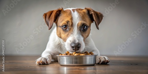 Jack Russell terrier dog eating dry kibble dog food, Jack Russell, terrier, dog, pet, eating, meal, food, kibble, dry, nutrition photo