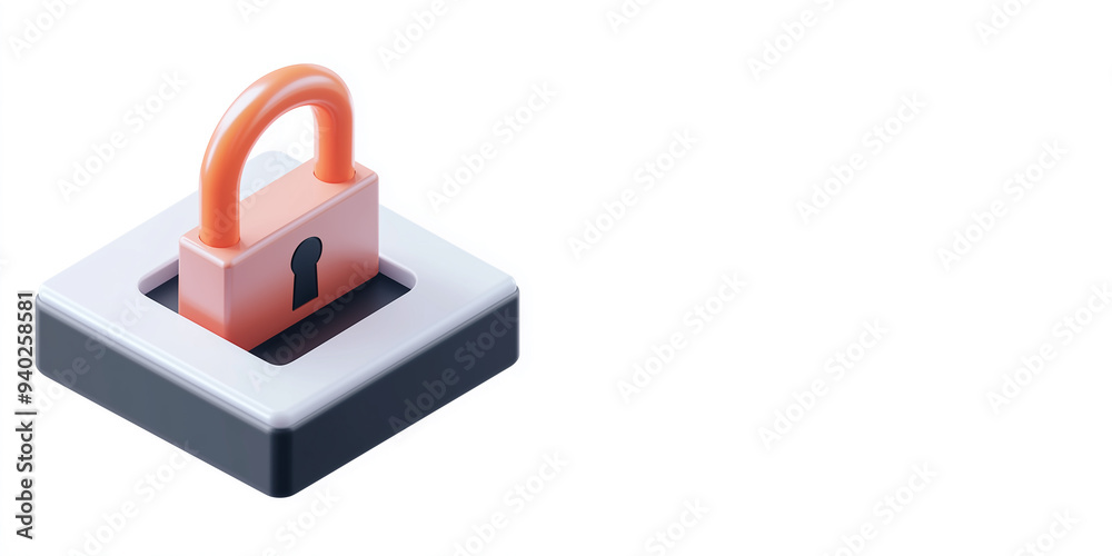 3D Isometric Illustration of a Padlock on a White Square 3D Isometric Illustration of a Padlock on a White Square