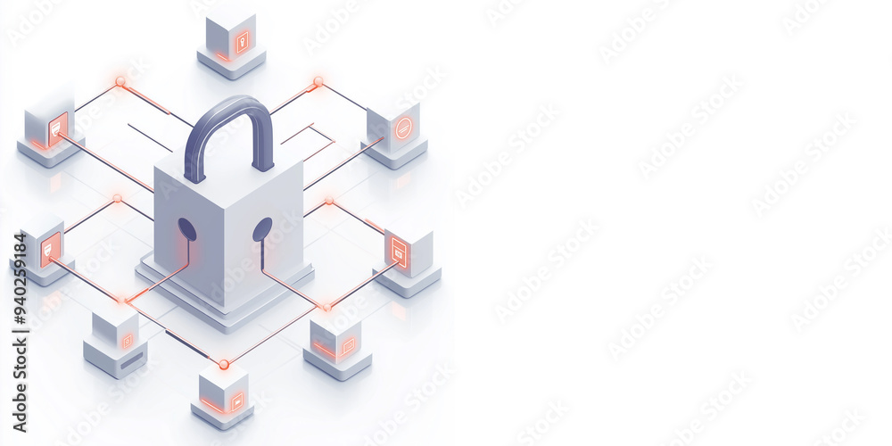 Secure Network With Padlock and Servers Secure Network With Padlock and Servers