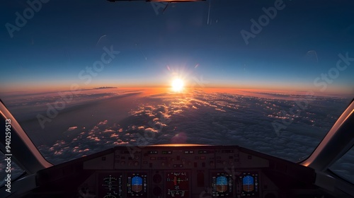 Sunrise from an Airplane Cockpit