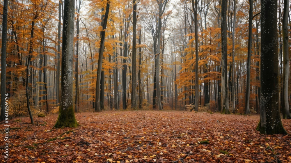 Autumn forest in a foggy day. Beauty in nature. Autumn forest in a foggy day. Beauty in nature.