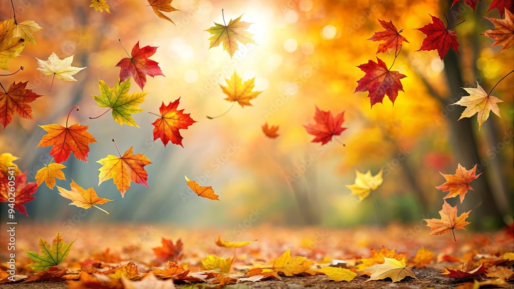 Colorful autumn maple leaves falling to the ground in a beautiful natural background , autumn, maple, leaves, foliage, colorful, nature Colorful autumn maple leaves falling to the ground in a beautiful natural background , autumn, maple, leaves, foliage, colorful, nature