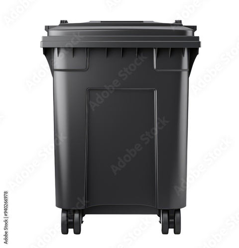 Black street trash bin isolated on transparent background photo