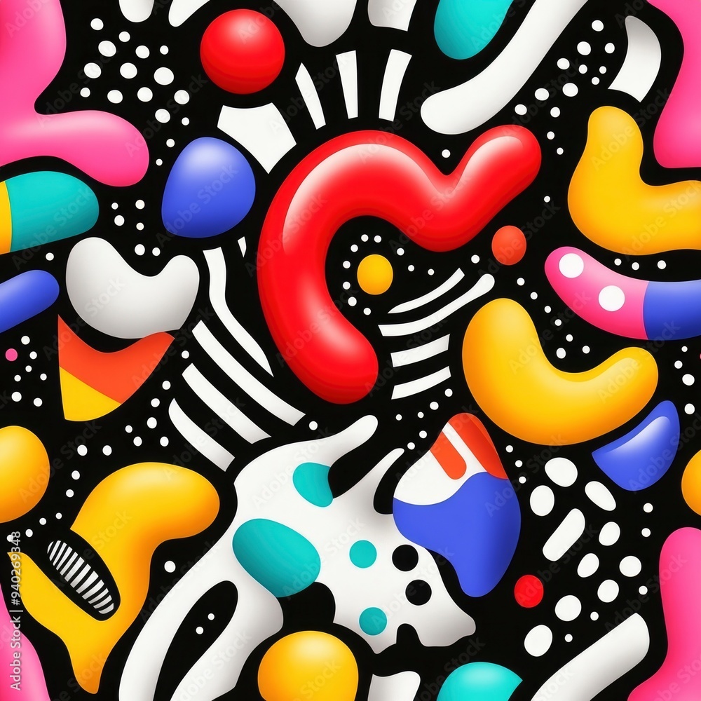 Fototapeta premium Abstract Colorful Shapes Pattern on Black Background